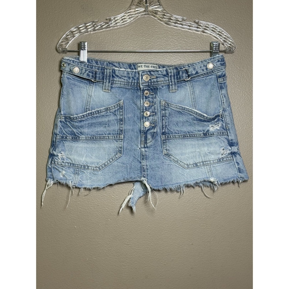 Free People Mini Mini Distressed Jean Skirt Size 25 (0/2)